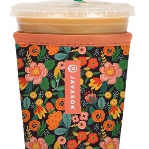 Sok It Javasok Floral Insulated Cup Cozy - Coral Trim